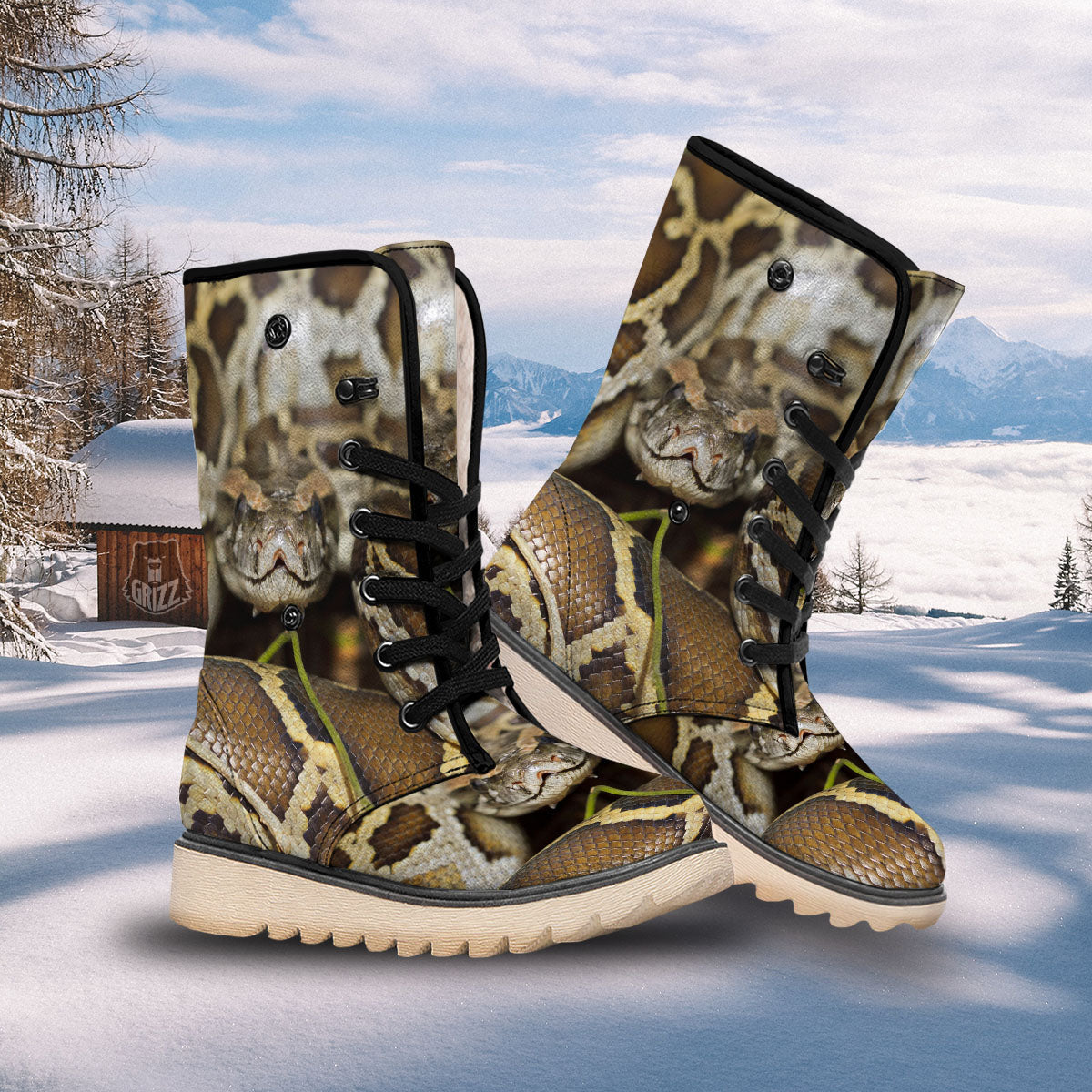 Snake Python Print Snow Boots-grizzshop