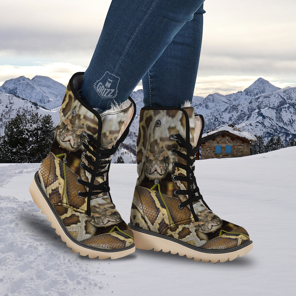 Snake Python Print Snow Boots-grizzshop
