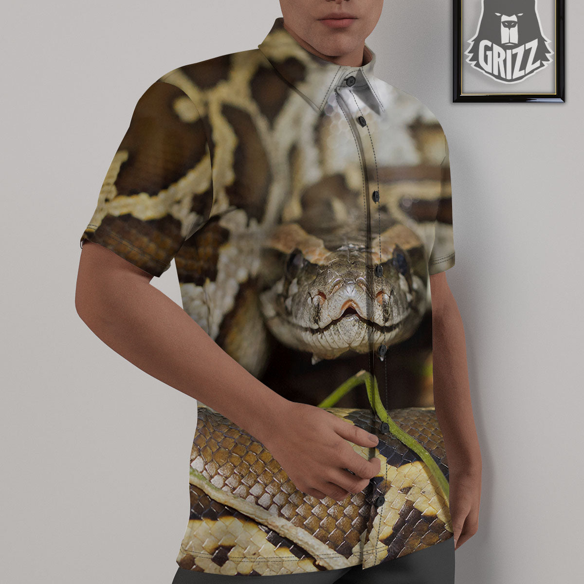 Snake Python Print Untucked Shirts-grizzshop