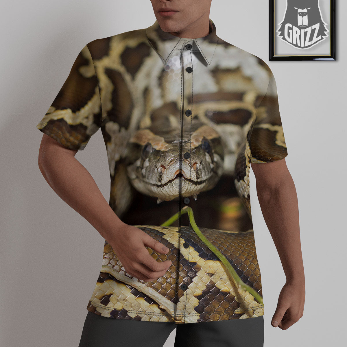 Snake Python Print Untucked Shirts-grizzshop