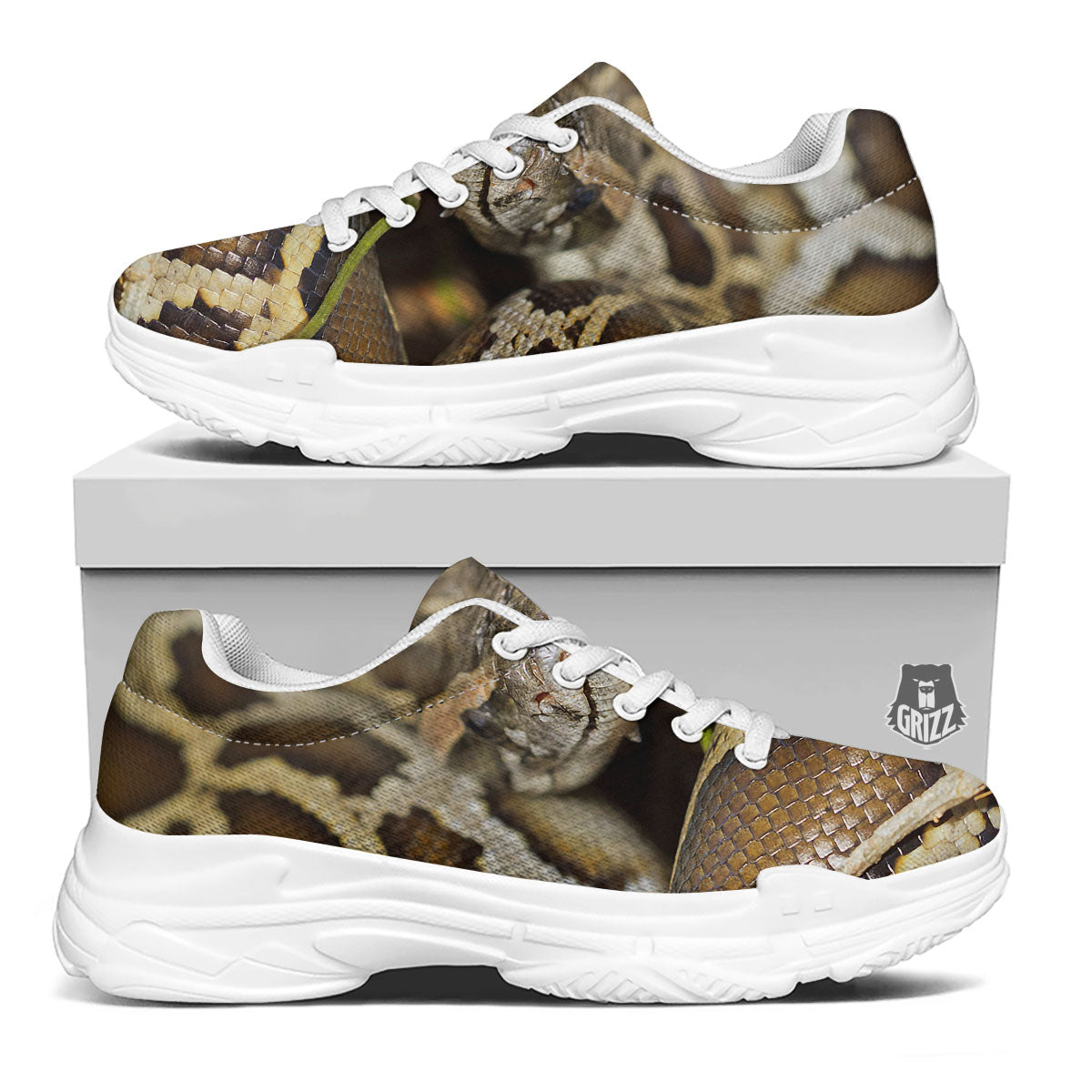 Snake Python Print White Chunky Shoes-grizzshop