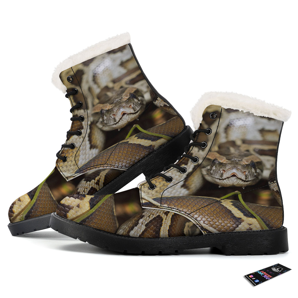 Snake Python Print Winter Boots-grizzshop