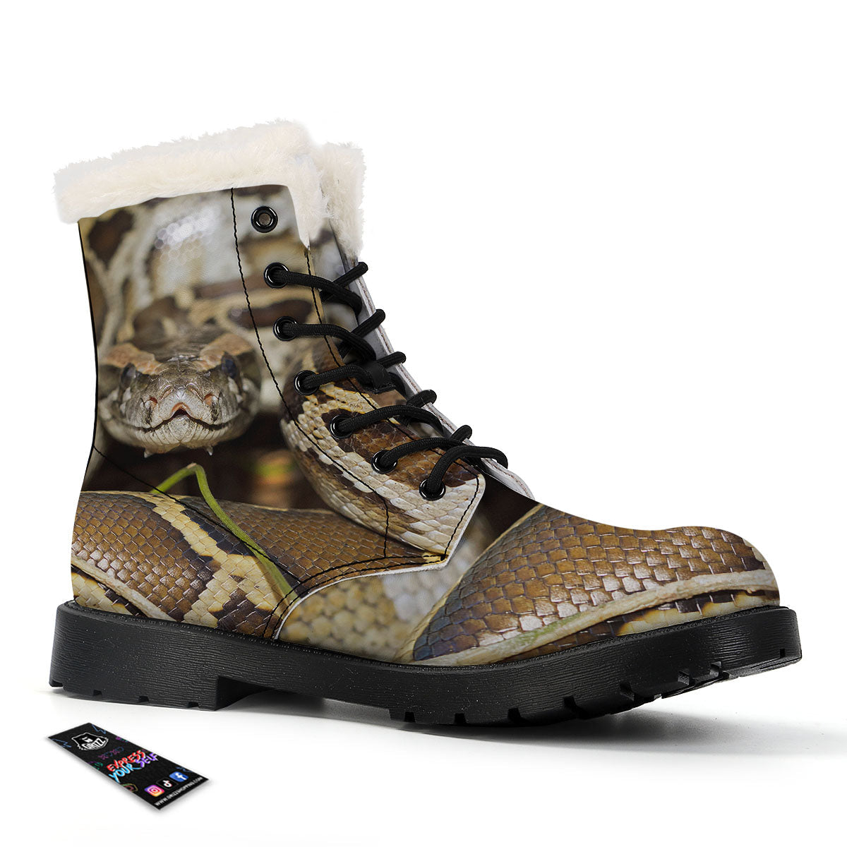 Snake Python Print Winter Boots-grizzshop