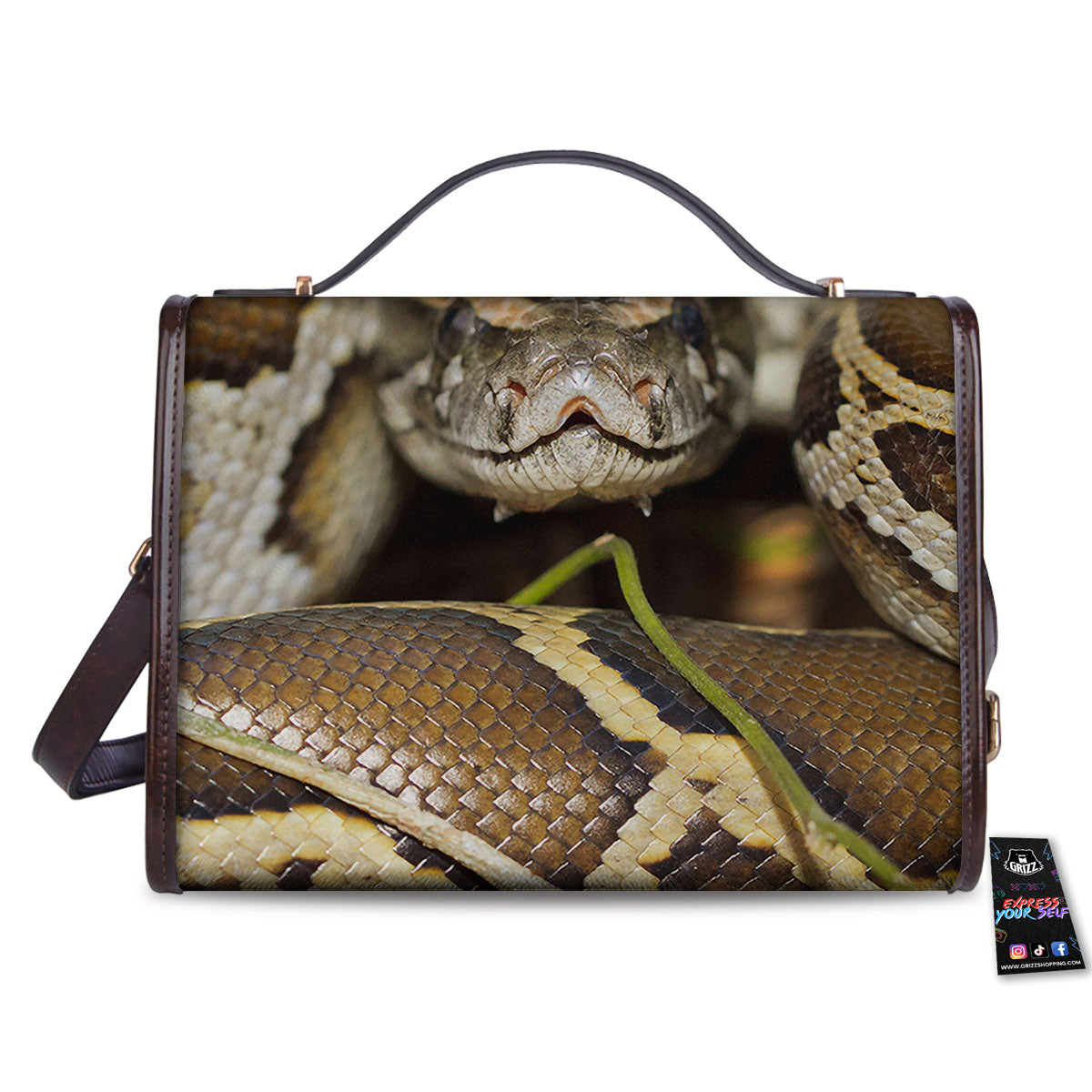 Snake Python Print Women's Satchel Bag-grizzshop