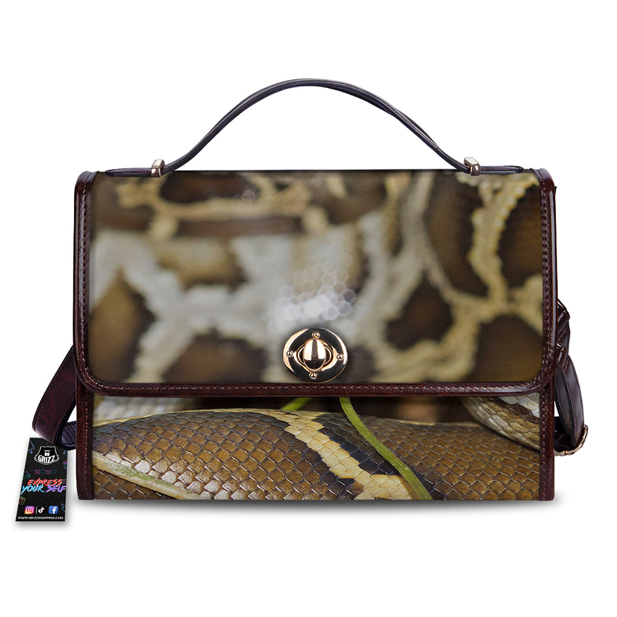 Snake Python Print Women's Satchel Bag-grizzshop