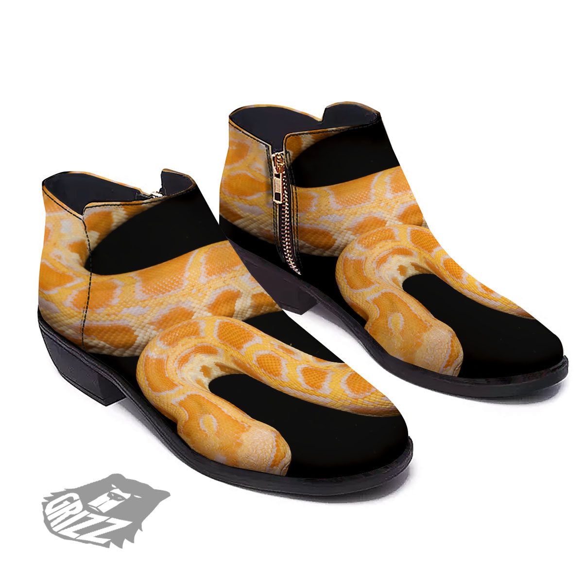 Snake Python Yellow Print Ankle Boots-grizzshop