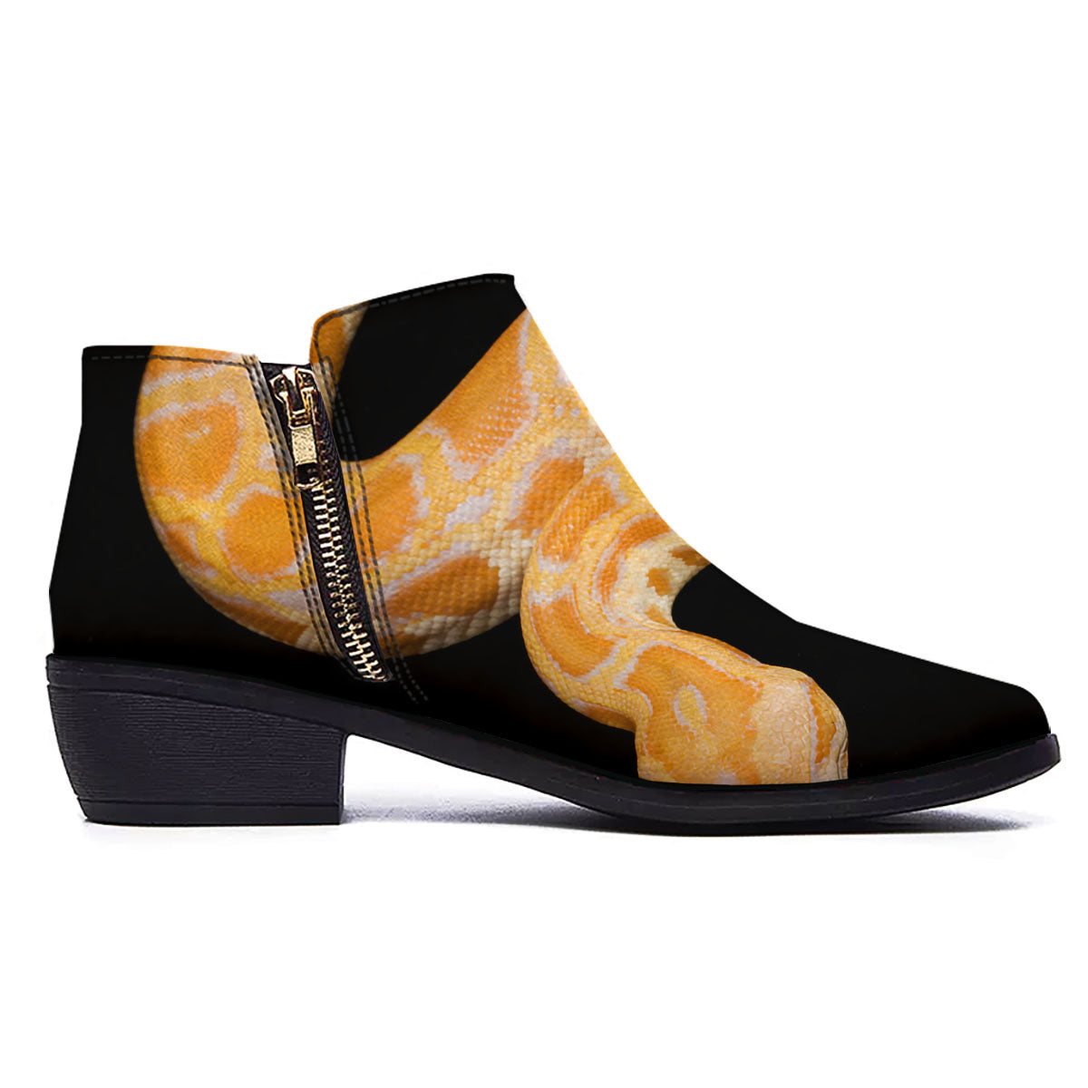 Snake Python Yellow Print Ankle Boots-grizzshop