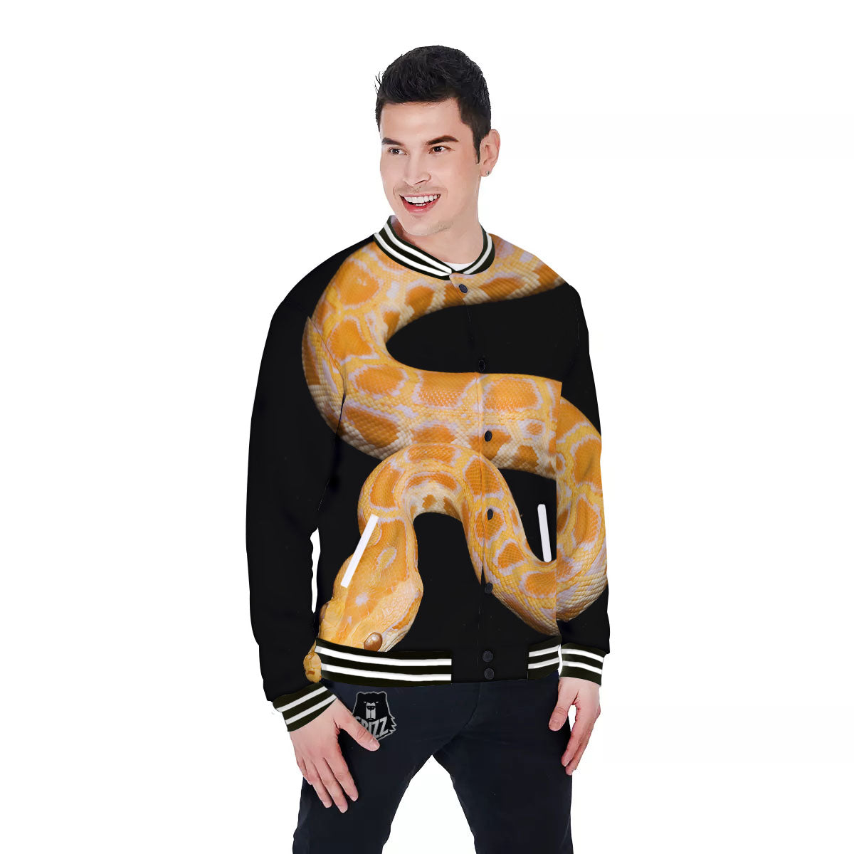 Snake Python Yellow Print Baseball Jacket-grizzshop