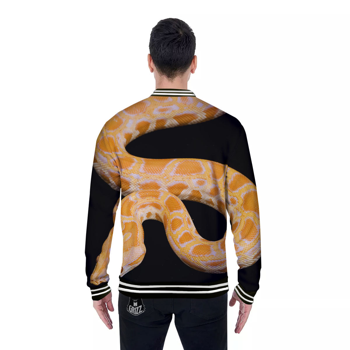 Snake Python Yellow Print Baseball Jacket-grizzshop