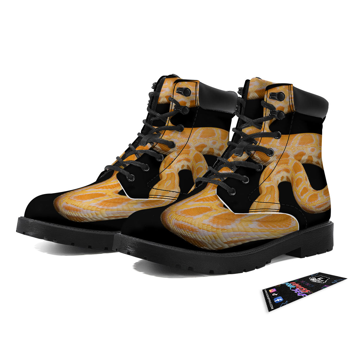 Snake Python Yellow Print Boots-grizzshop