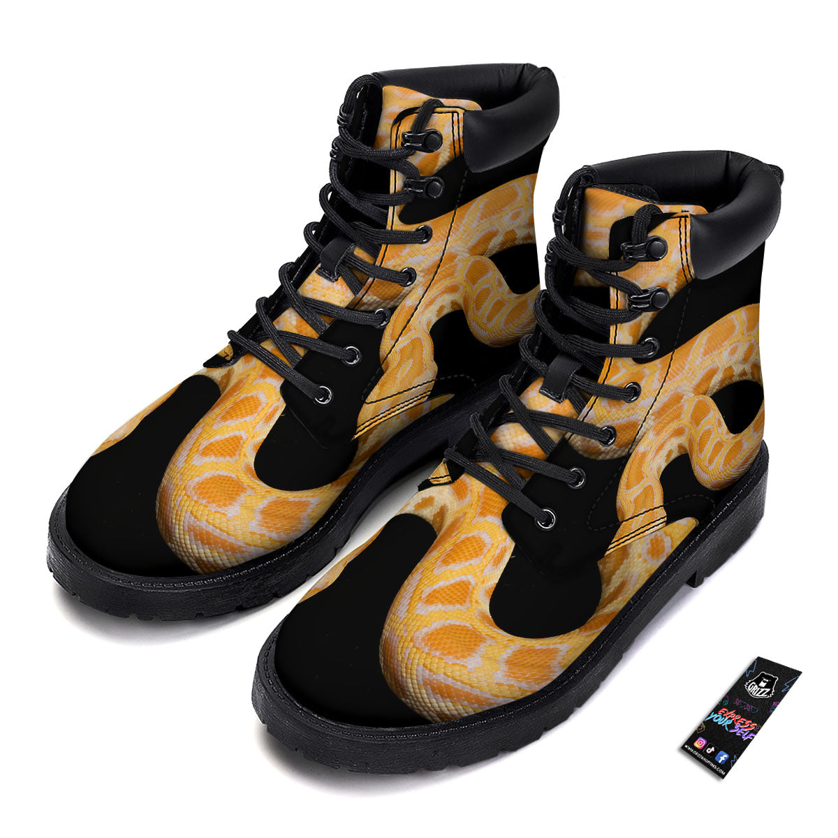 Snake Python Yellow Print Boots-grizzshop