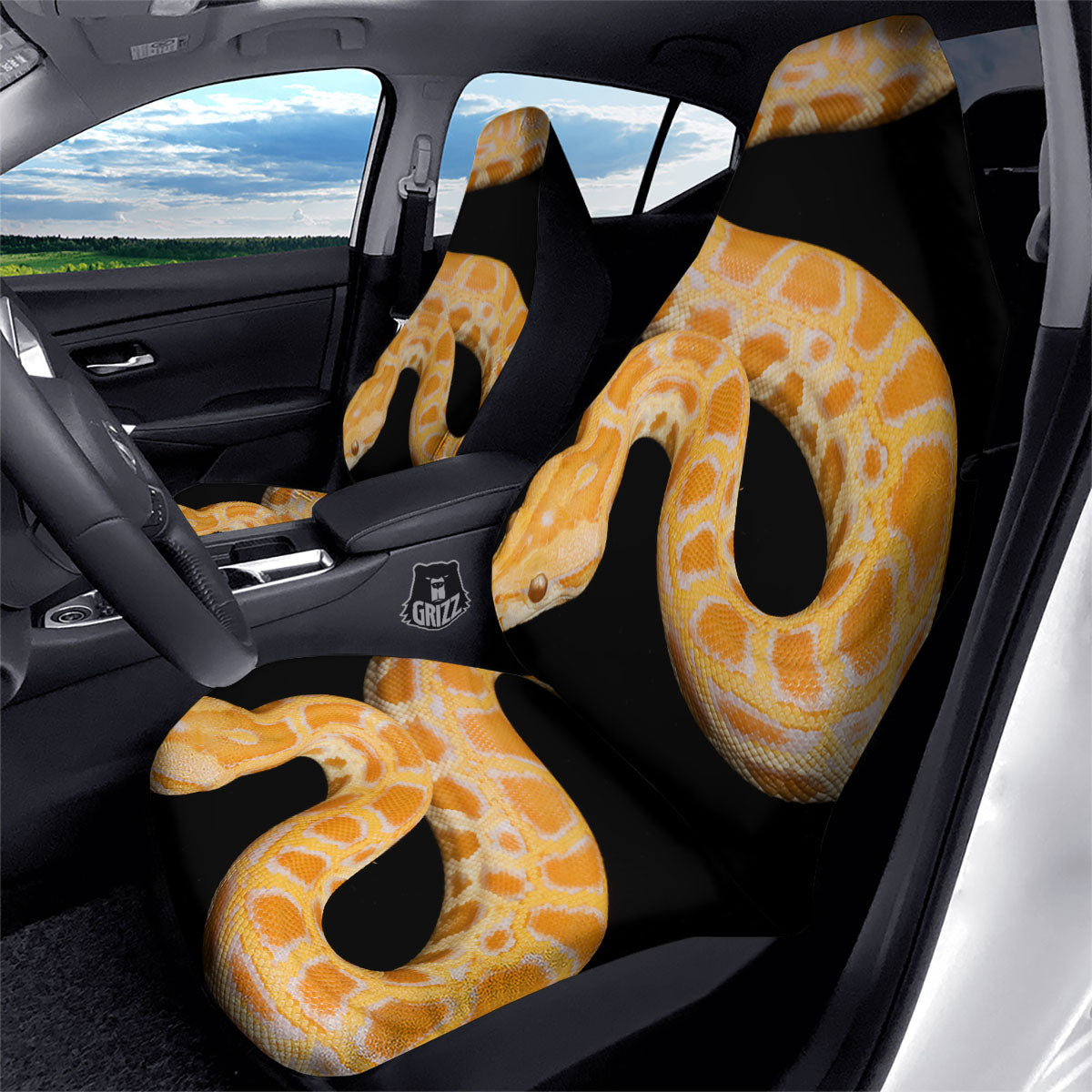 Snake Python Yellow Print Car Seat Covers-grizzshop