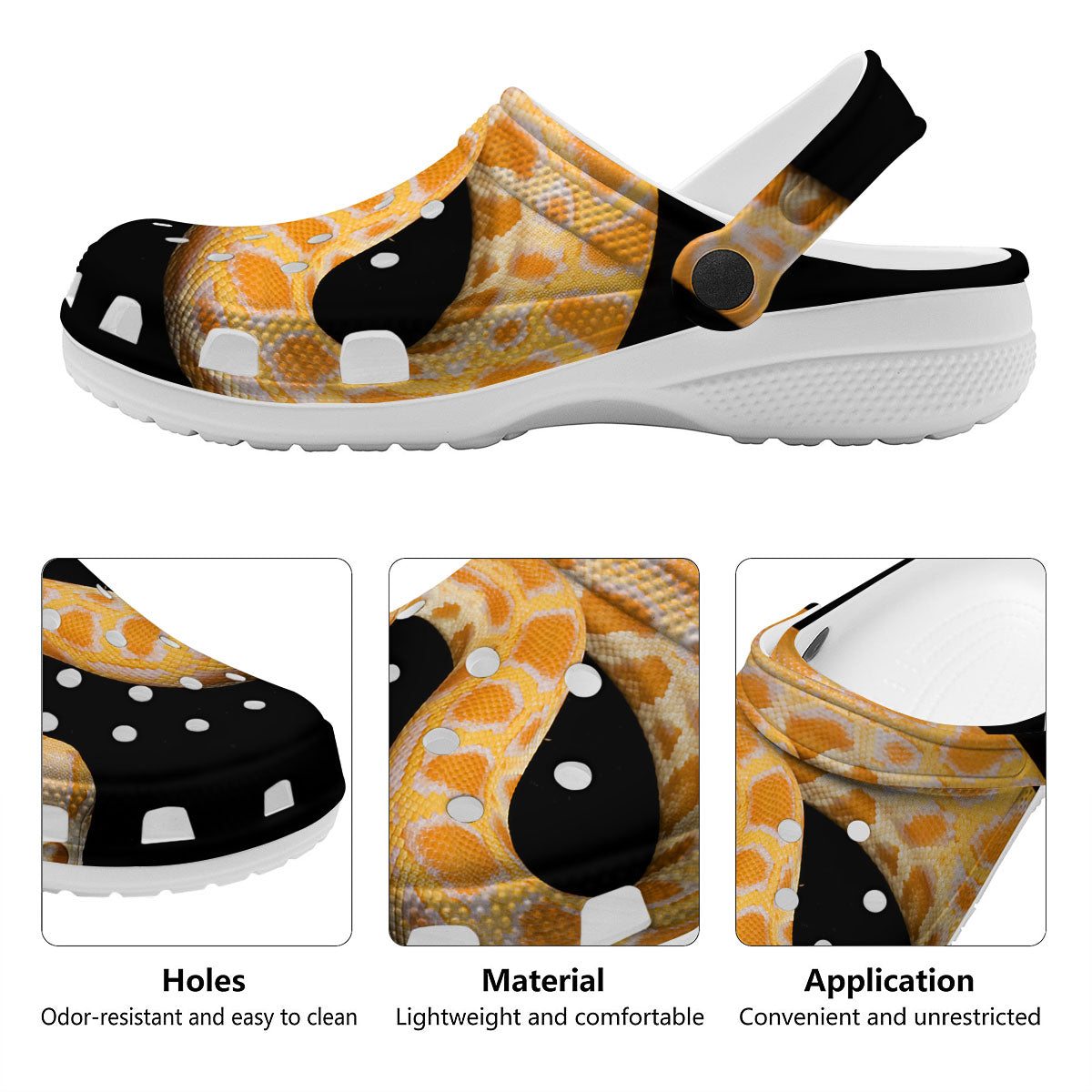 Snake Python Yellow Print Clog-grizzshop