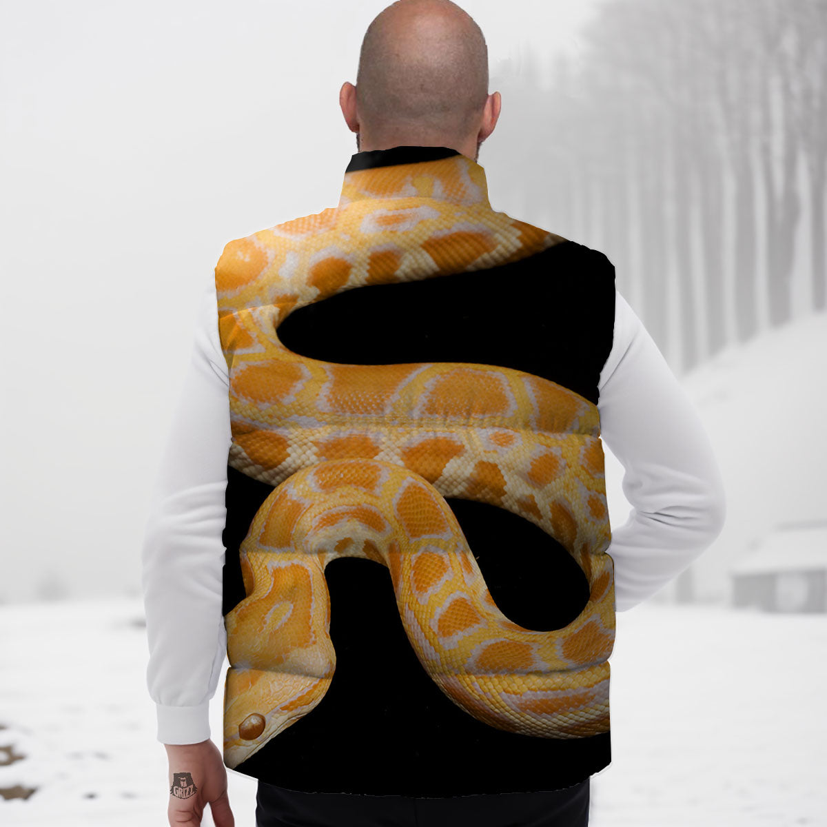 Snake Python Yellow Print Down Vest