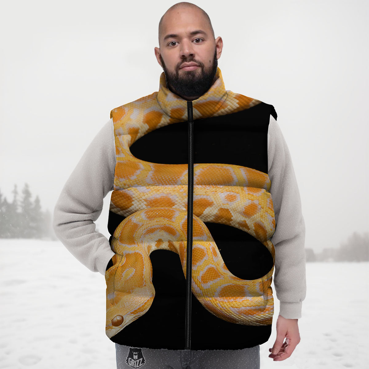 Snake Python Yellow Print Down Vest