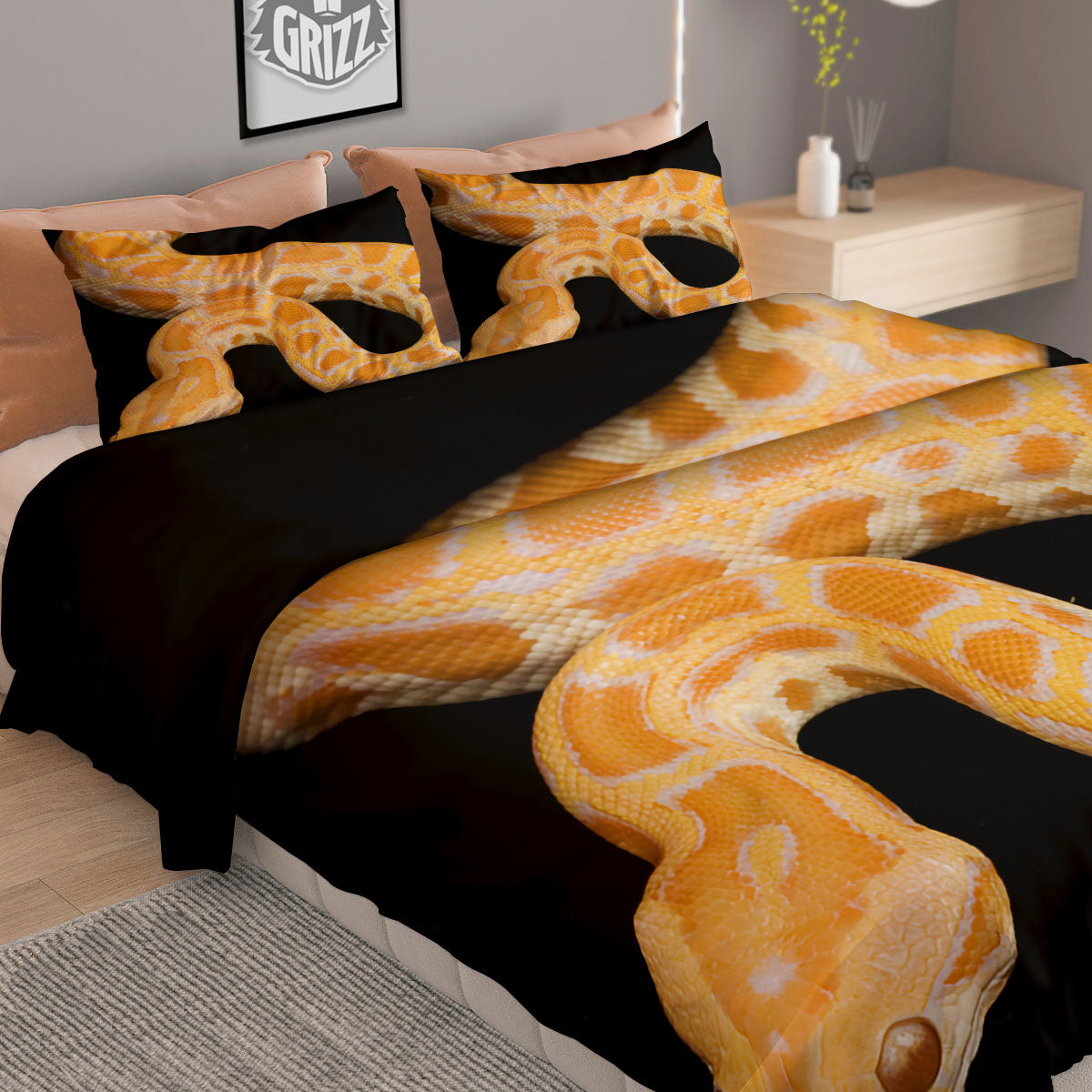 Snake Python Yellow Print Duvet Cover Bedding Set