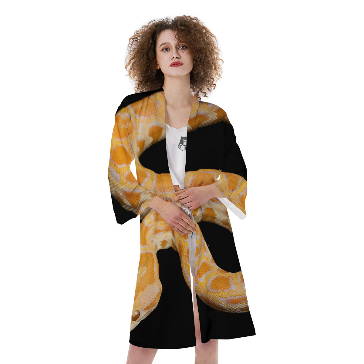 Snake Python Yellow Print Kimono-grizzshop