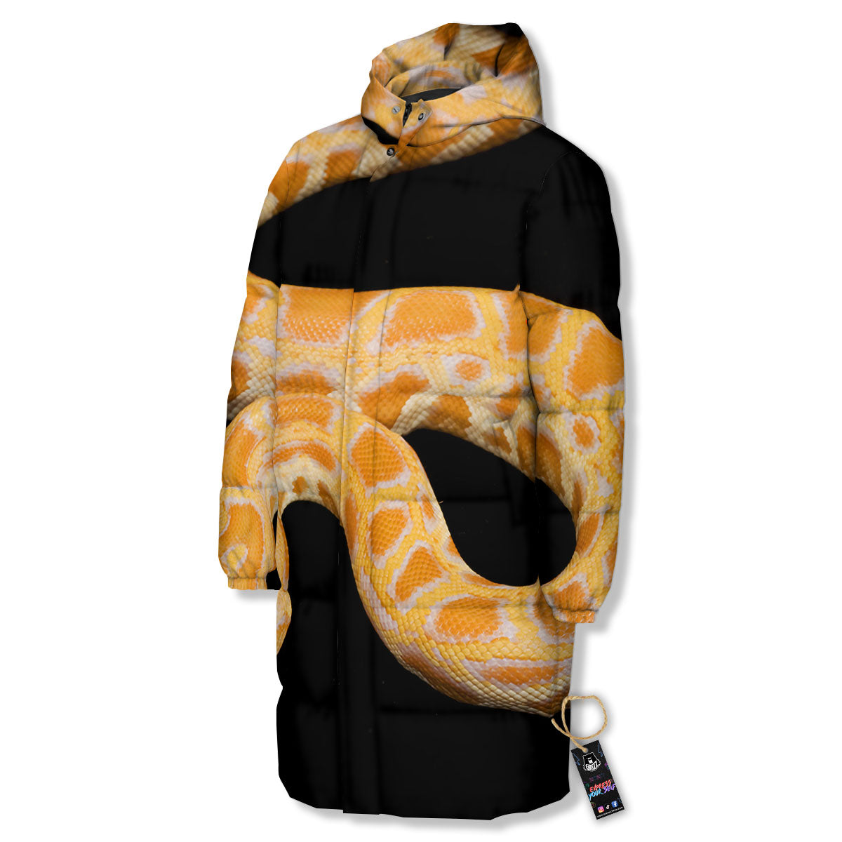 Snake Python Yellow Print Long Down Jacket-grizzshop