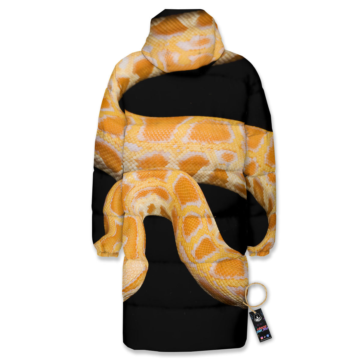 Snake Python Yellow Print Long Down Jacket-grizzshop