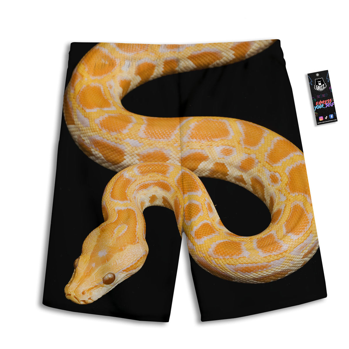 Snake Python Yellow Print Men's Athletic Shorts