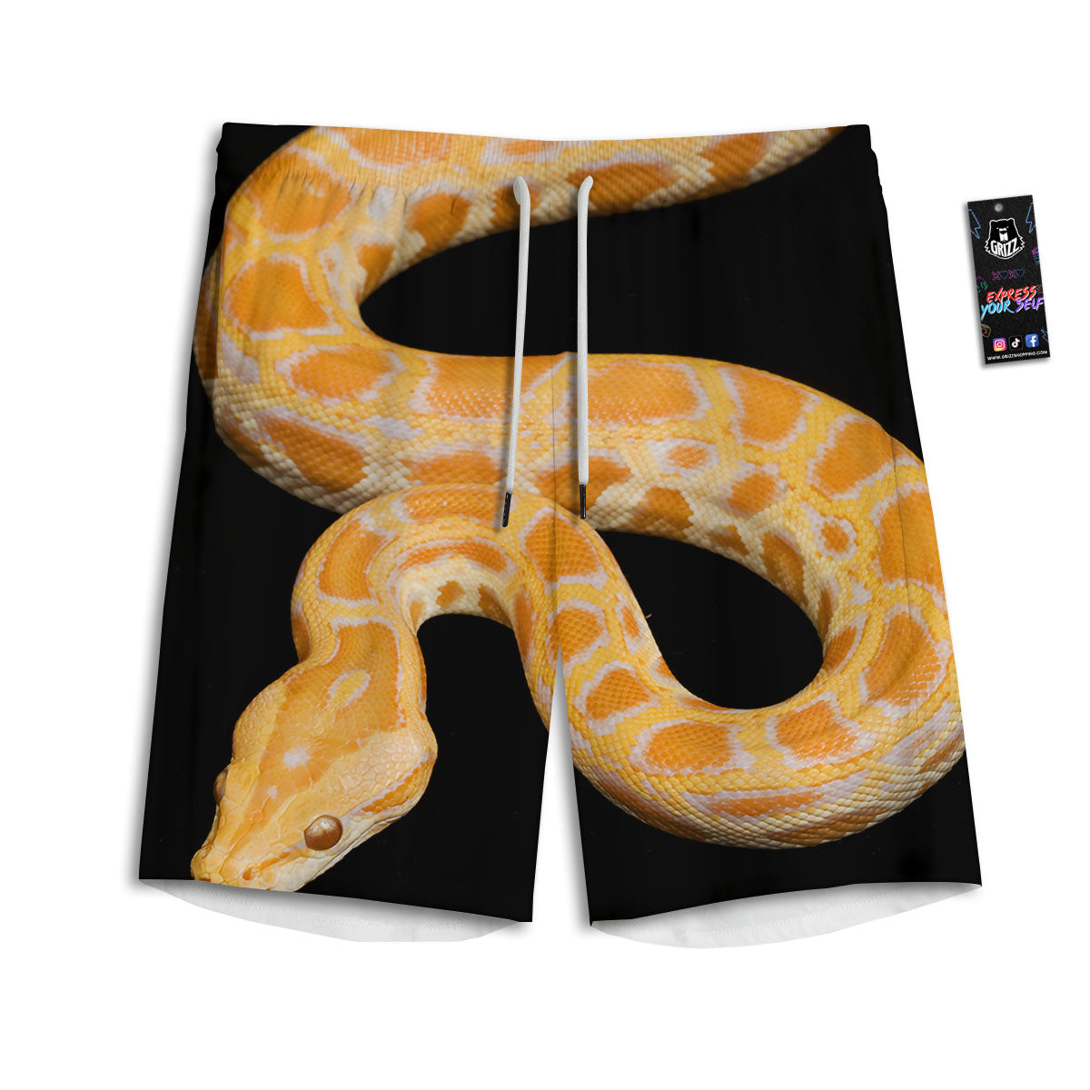 Snake Python Yellow Print Men's Athletic Shorts