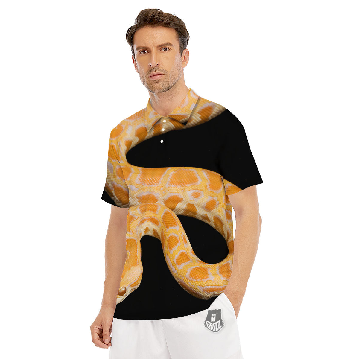 Snake Python Yellow Print Men's Golf Shirts-grizzshop