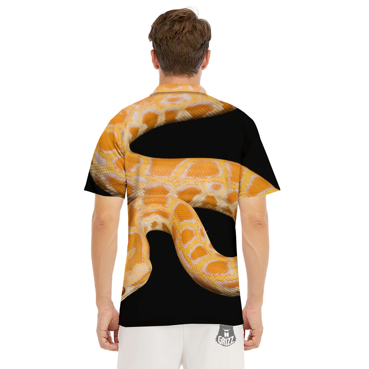 Snake Python Yellow Print Men's Golf Shirts-grizzshop