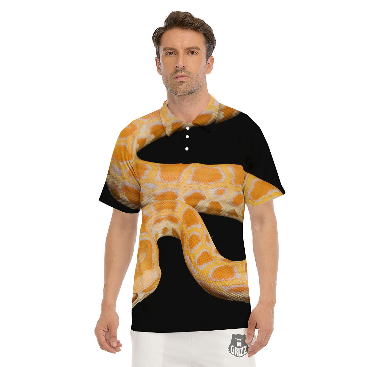 Snake Python Yellow Print Men's Golf Shirts-grizzshop