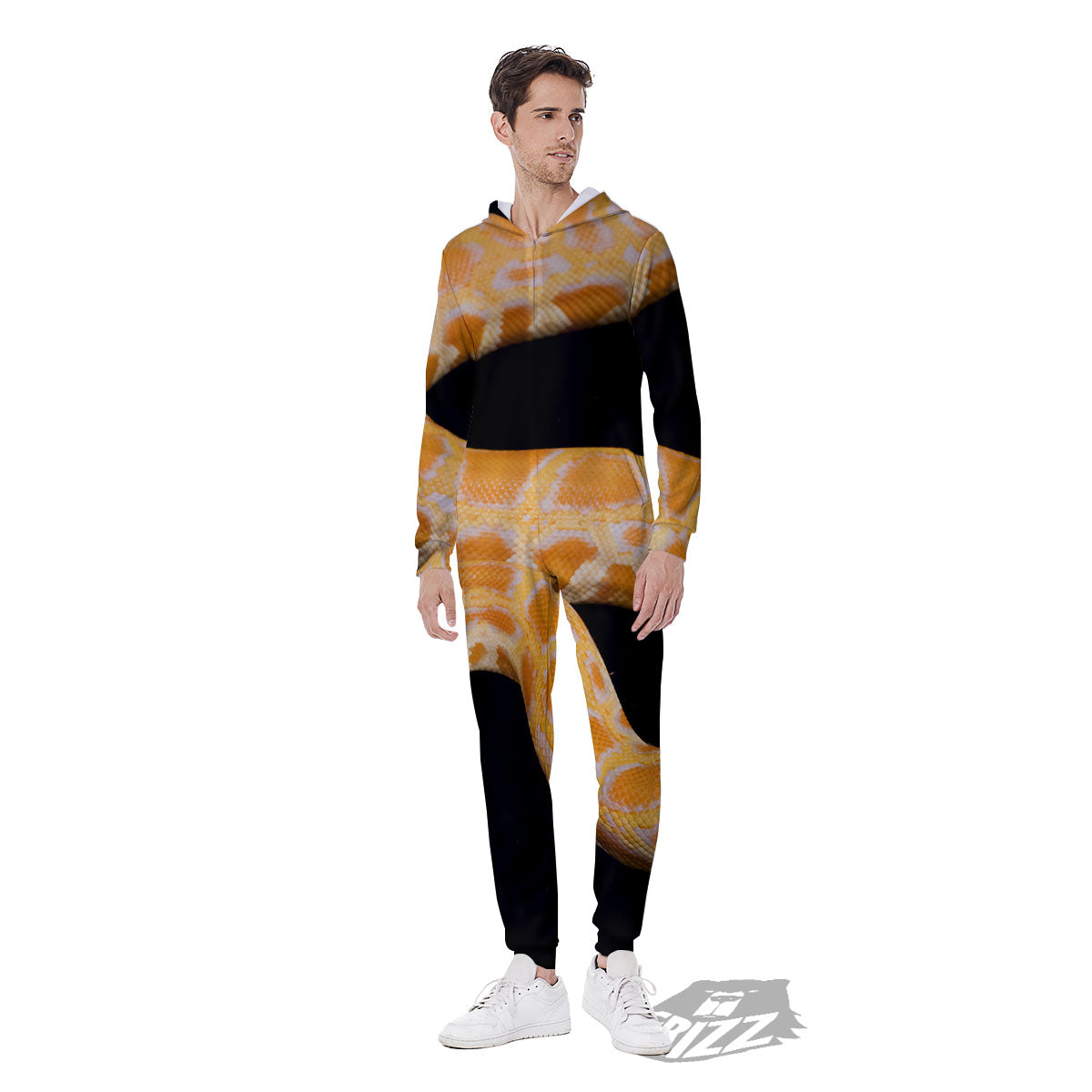 Snake Python Yellow Print Men's Jumpsuit-grizzshop