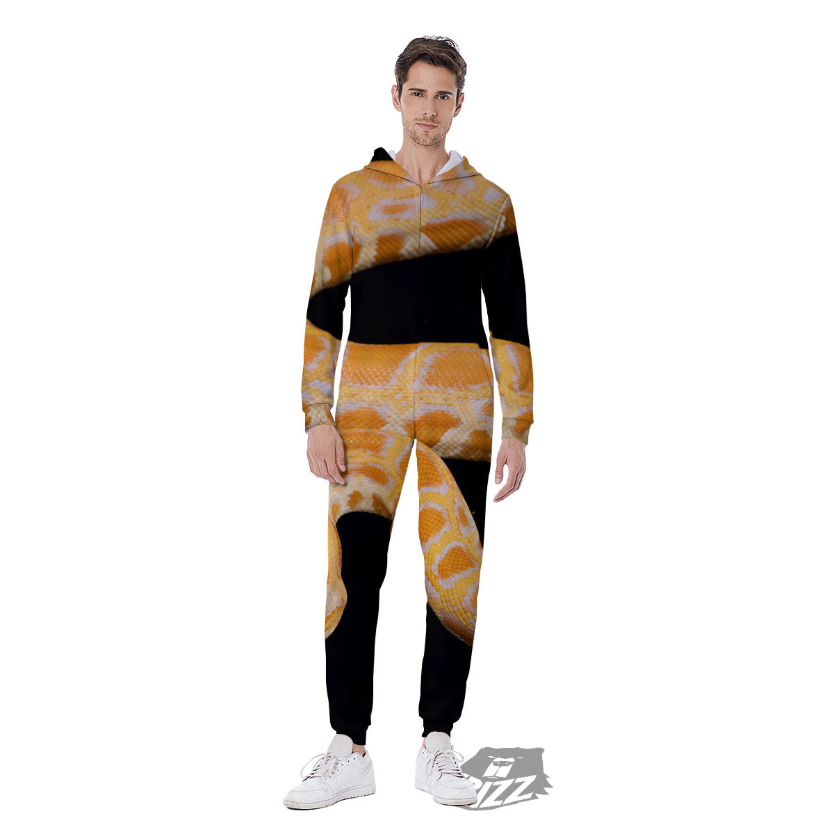Snake Python Yellow Print Men's Jumpsuit-grizzshop