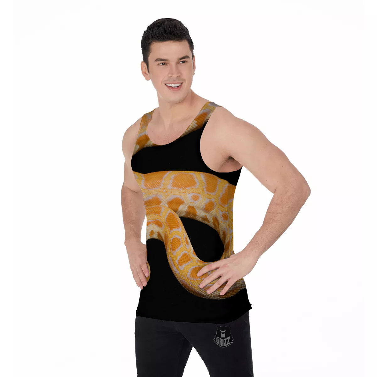 Snake Python Yellow Print Men's Tank Top-grizzshop