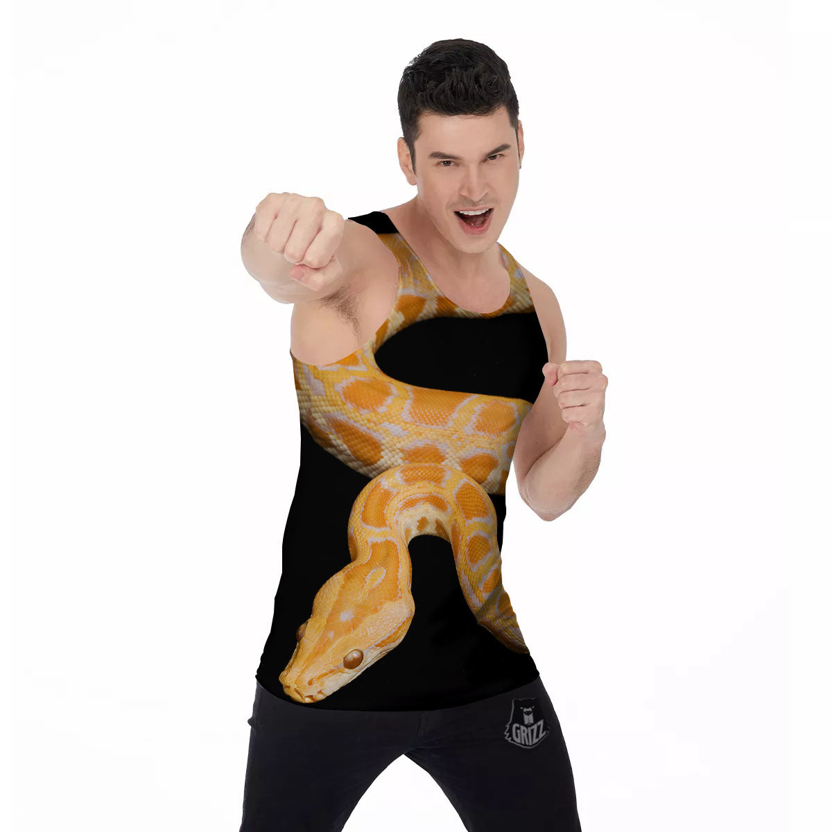 Snake Python Yellow Print Men's Tank Top-grizzshop