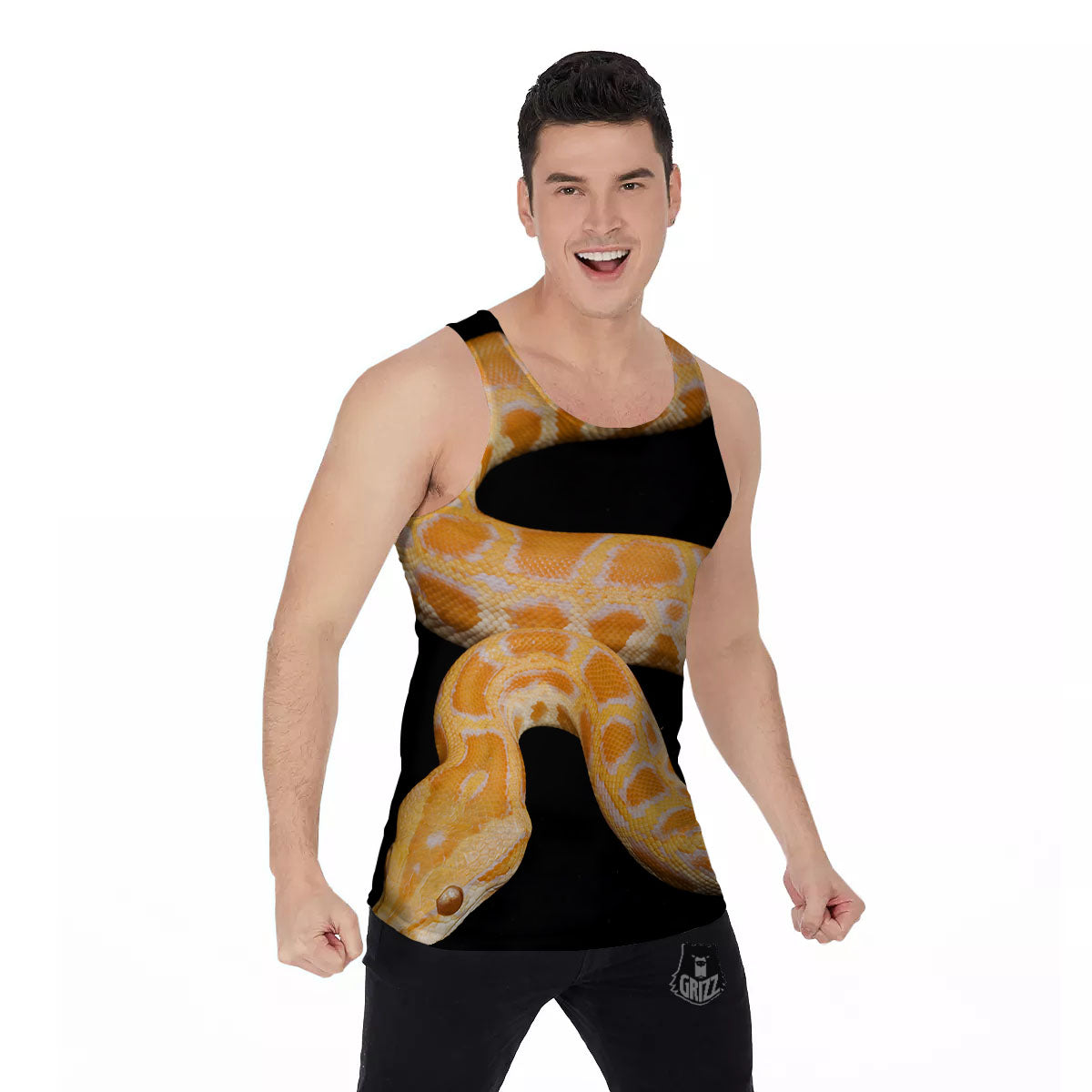 Snake Python Yellow Print Men's Tank Top-grizzshop