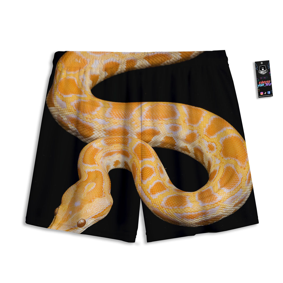 Snake Python Yellow Print Mesh Shorts