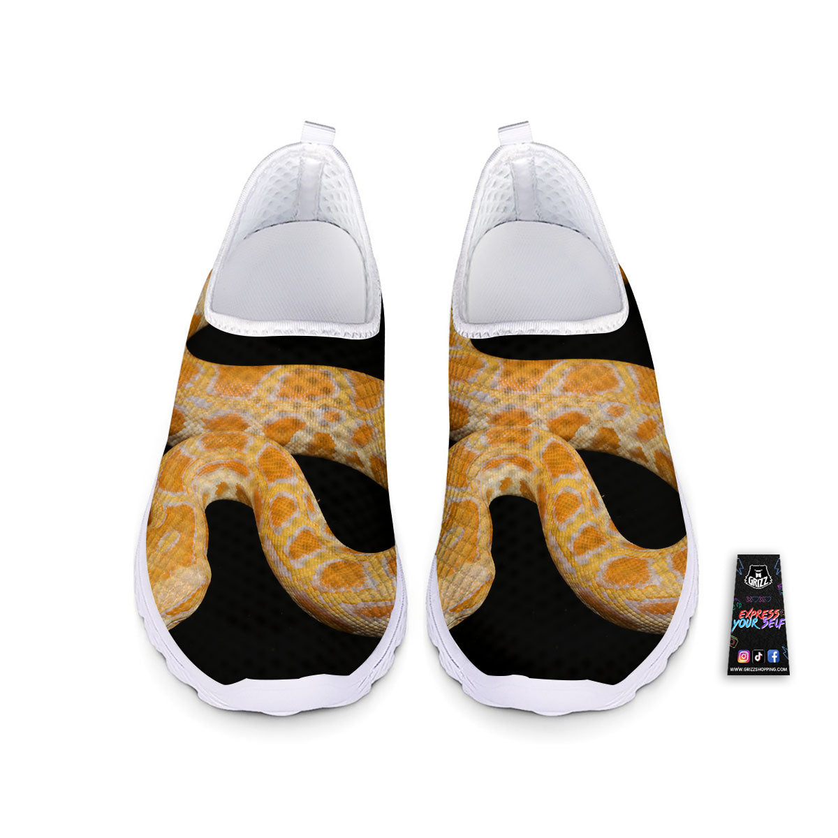 Snake Python Yellow Print Nurse Shoes-grizzshop