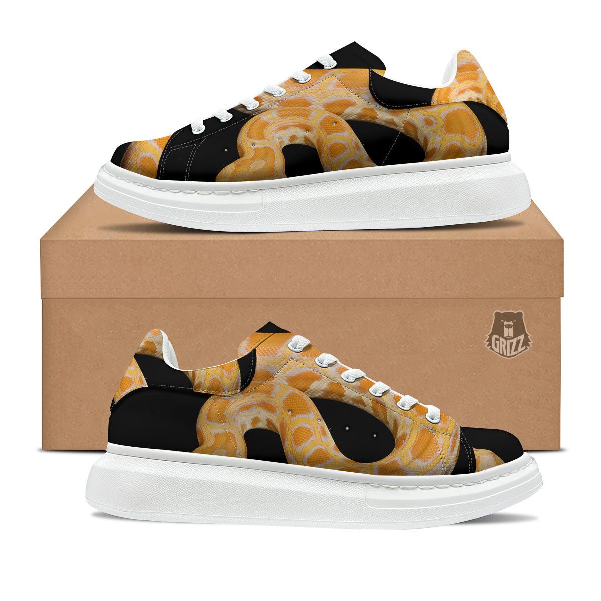 Snake Python Yellow Print Platform Shoes-grizzshop