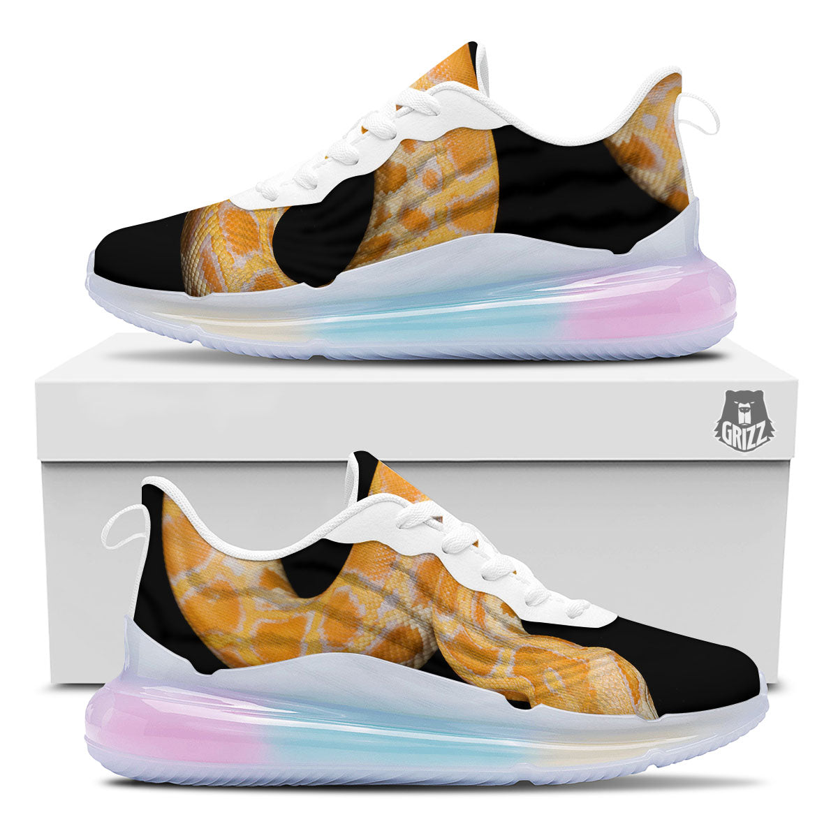 Snake Python Yellow Print Running Sneakers-grizzshop