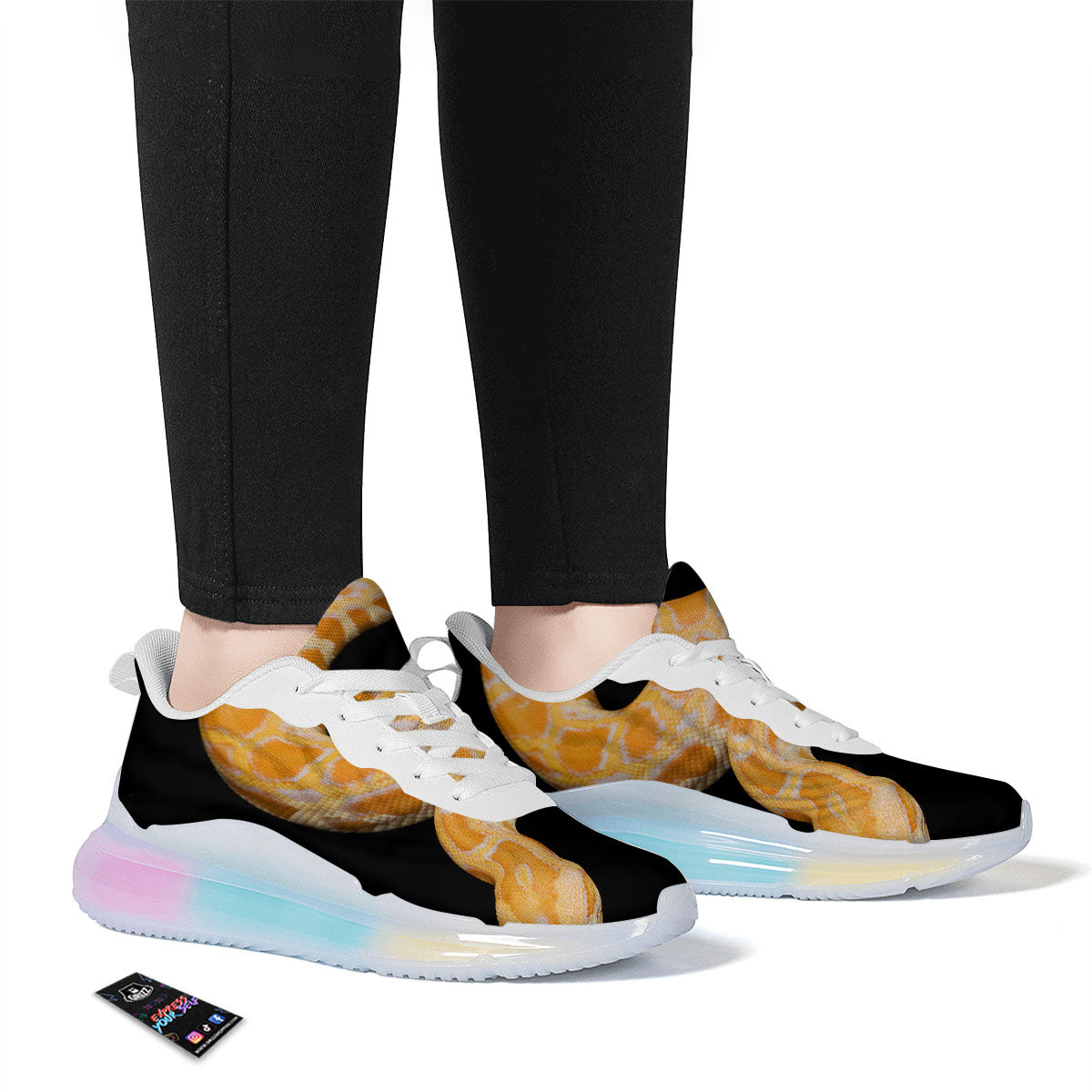 Snake Python Yellow Print Running Sneakers-grizzshop