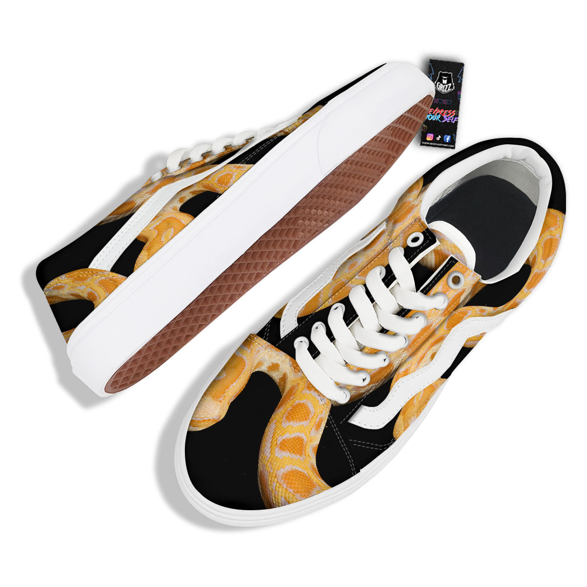 Snake Python Yellow Print Skate Shoes-grizzshop