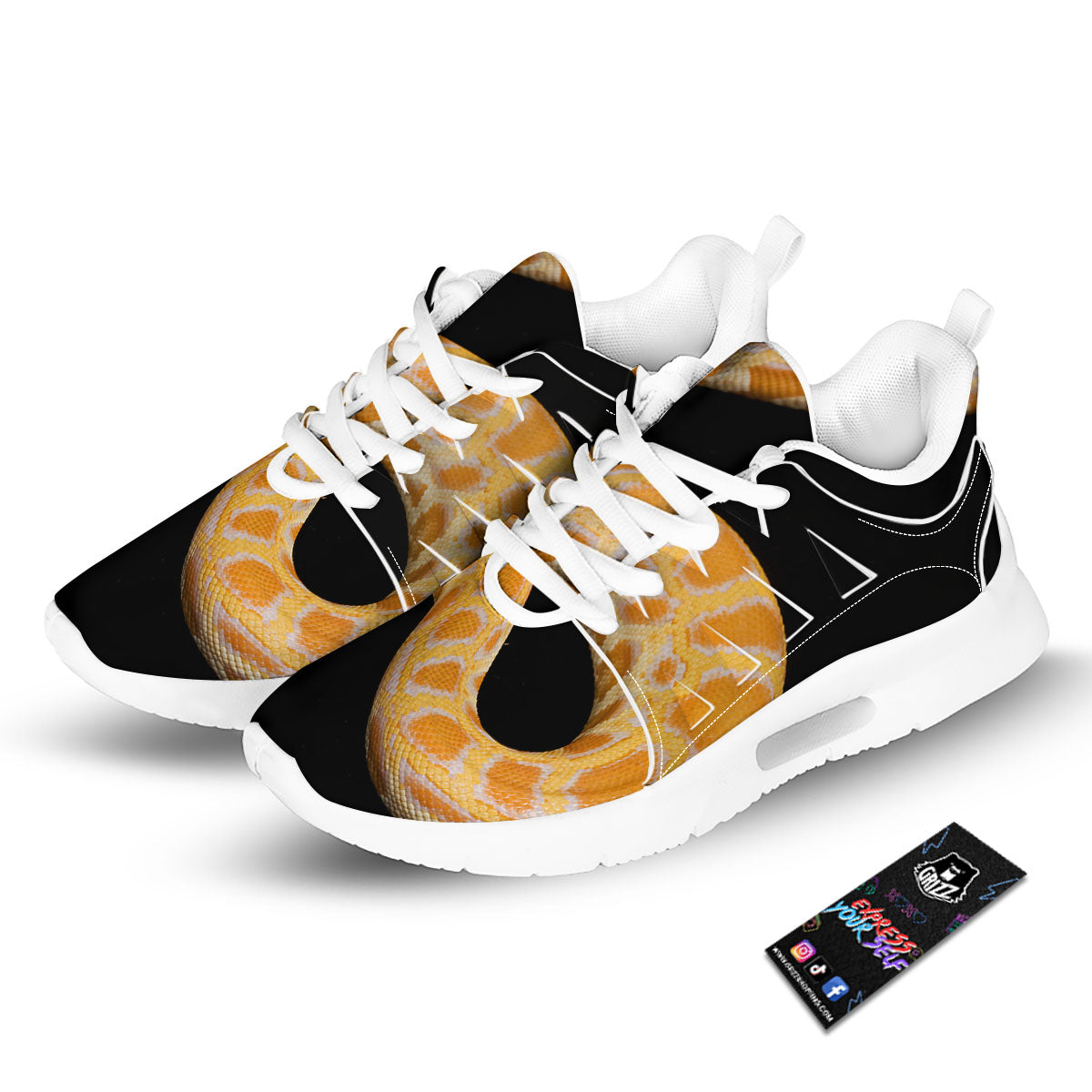 Snake Python Yellow Print Tennis Shoes-grizzshop