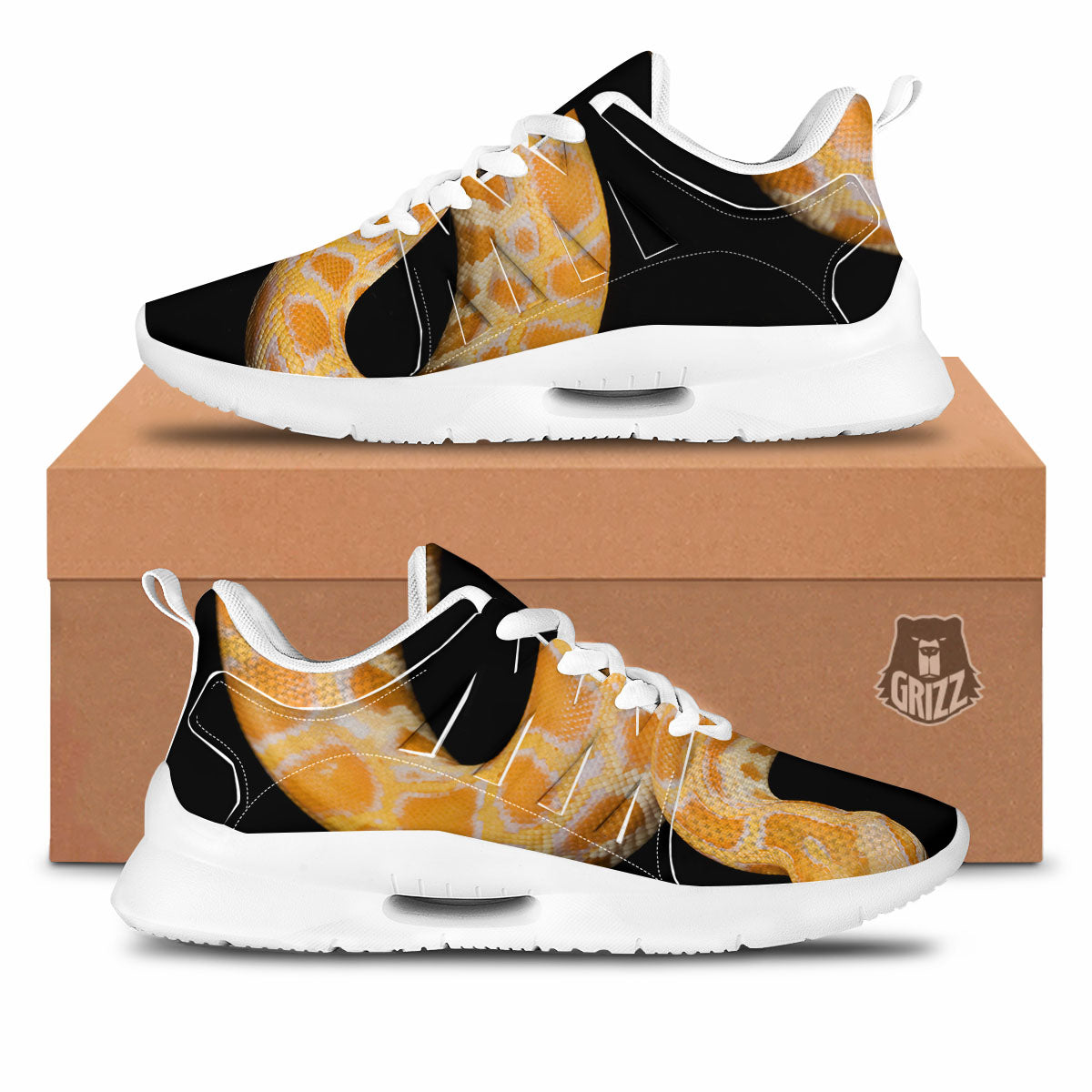 Snake Python Yellow Print Tennis Shoes-grizzshop