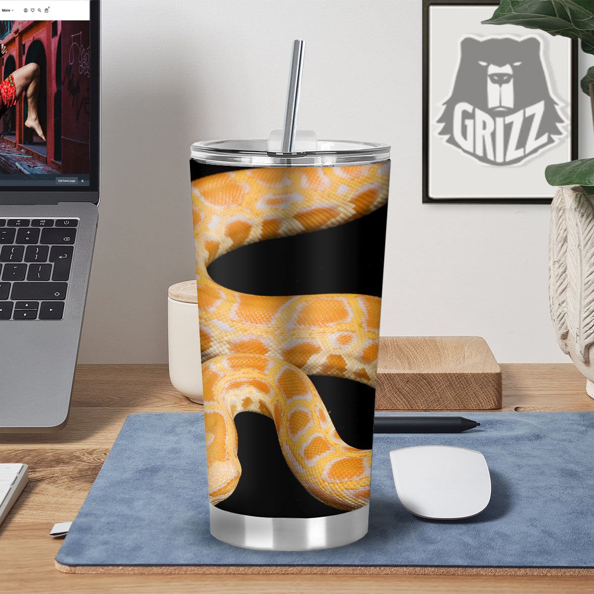 Snake Python Yellow Print Tumbler-grizzshop