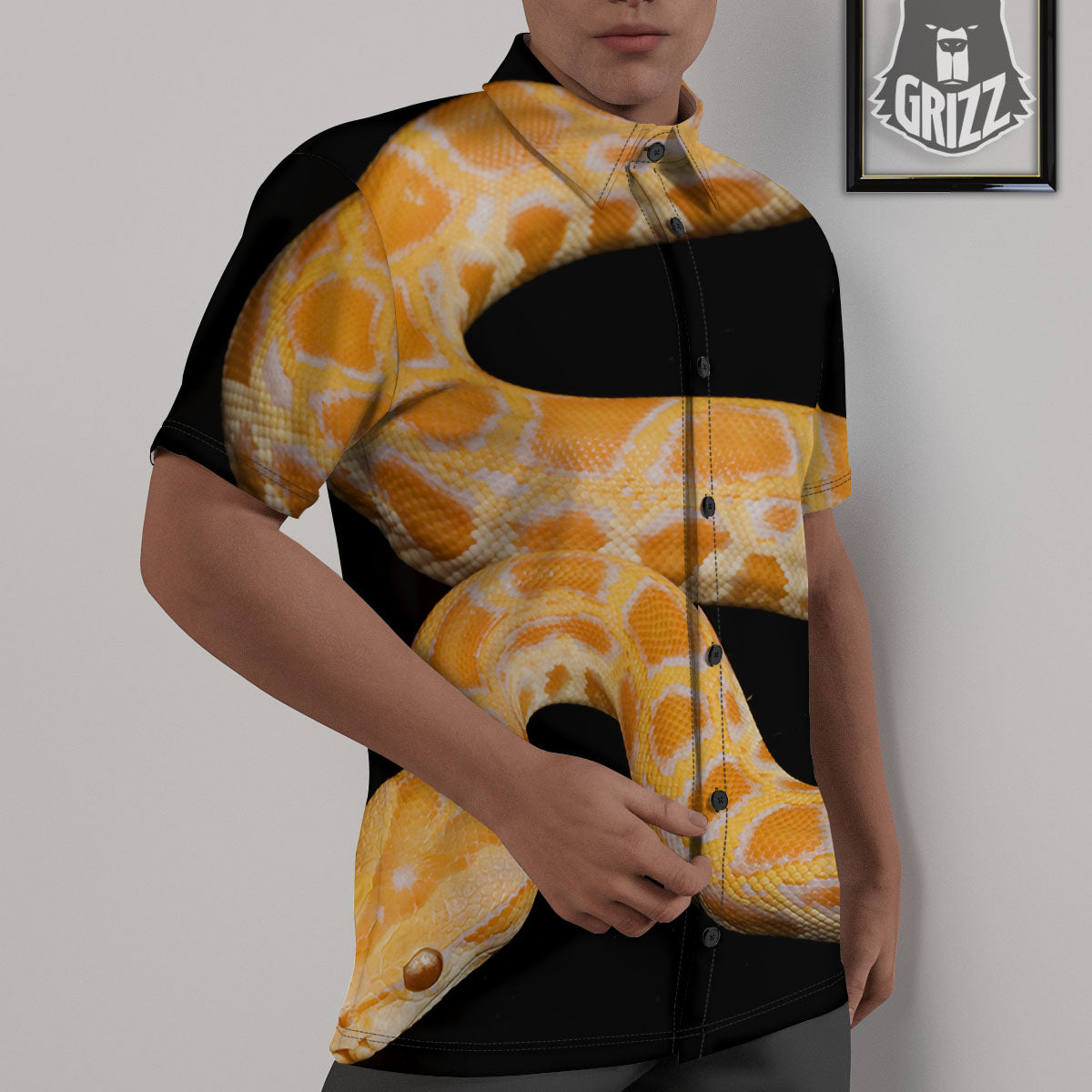 Snake Python Yellow Print Untucked Shirts-grizzshop