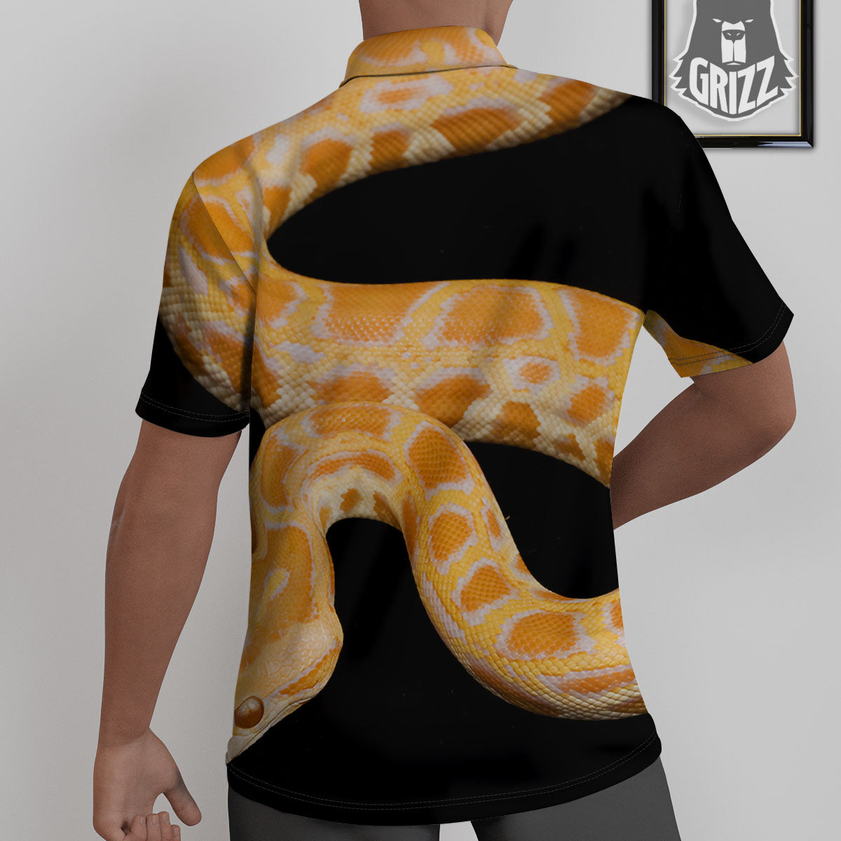 Snake Python Yellow Print Untucked Shirts-grizzshop