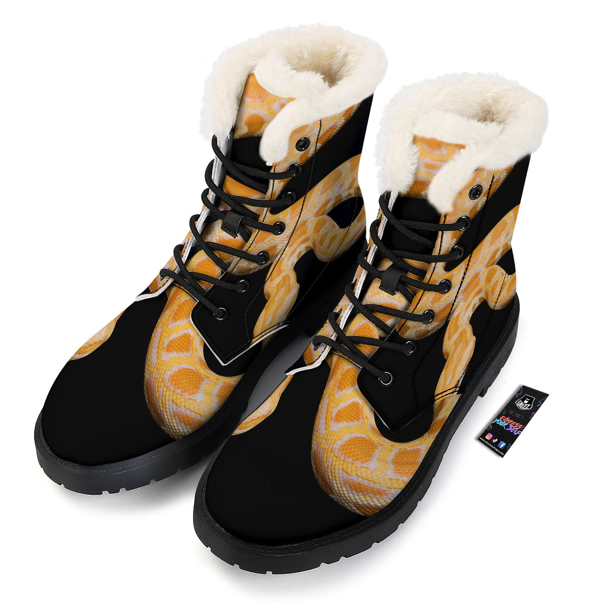 Snake Python Yellow Print Winter Boots-grizzshop