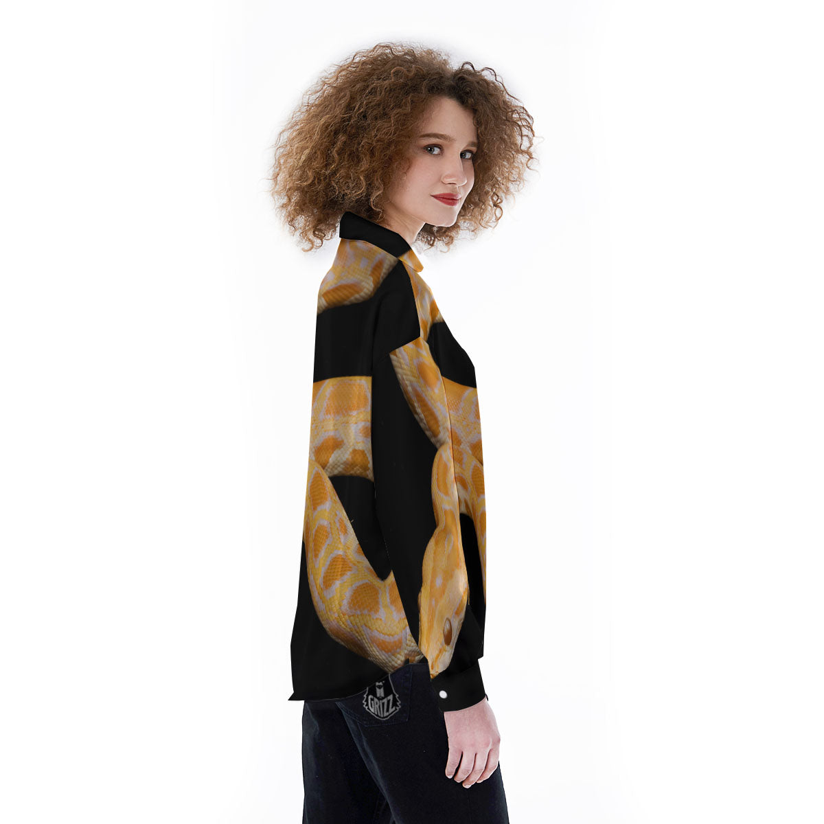Snake Python Yellow Print Women's Long Sleeve Shirts-grizzshop