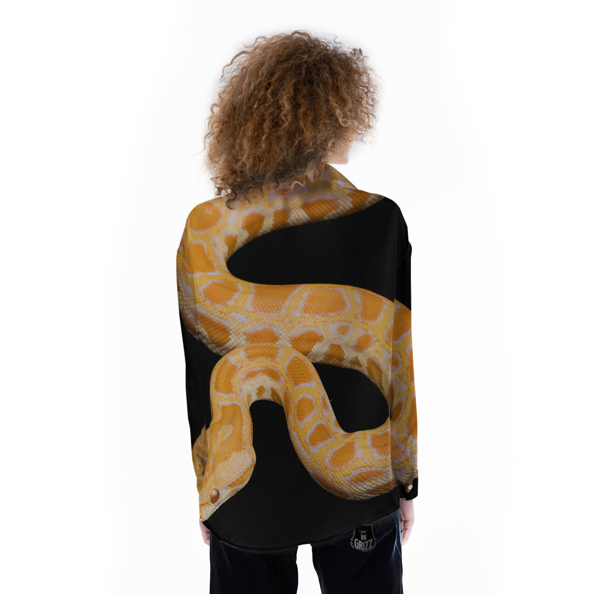 Snake Python Yellow Print Women's Long Sleeve Shirts-grizzshop