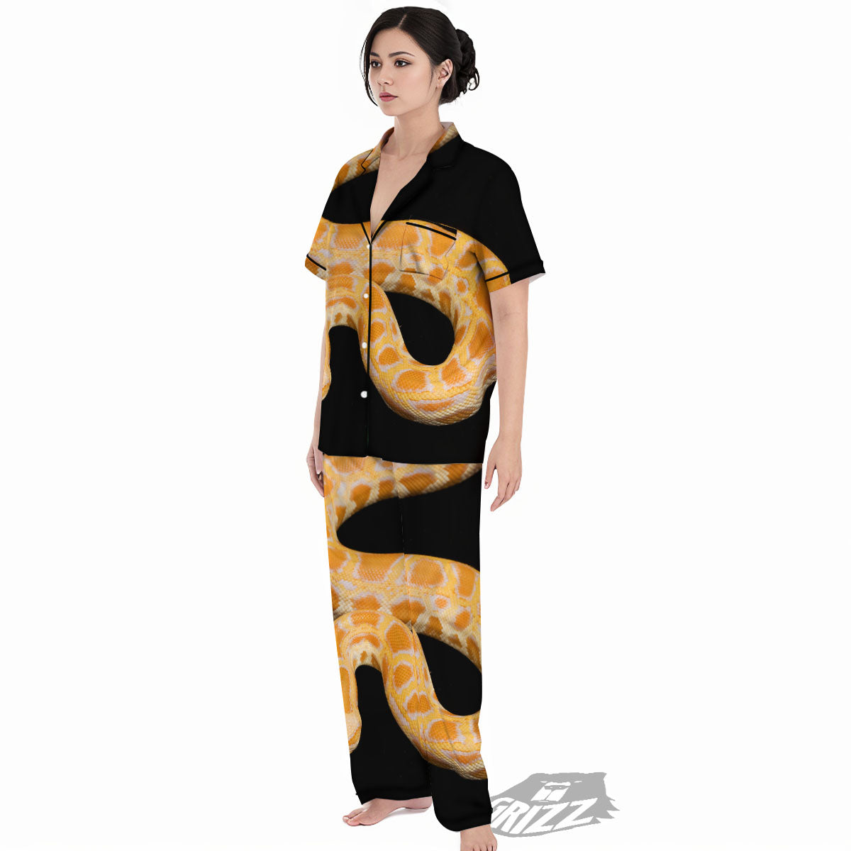 Snake Python Yellow Print Women's Pajamas Set-grizzshop