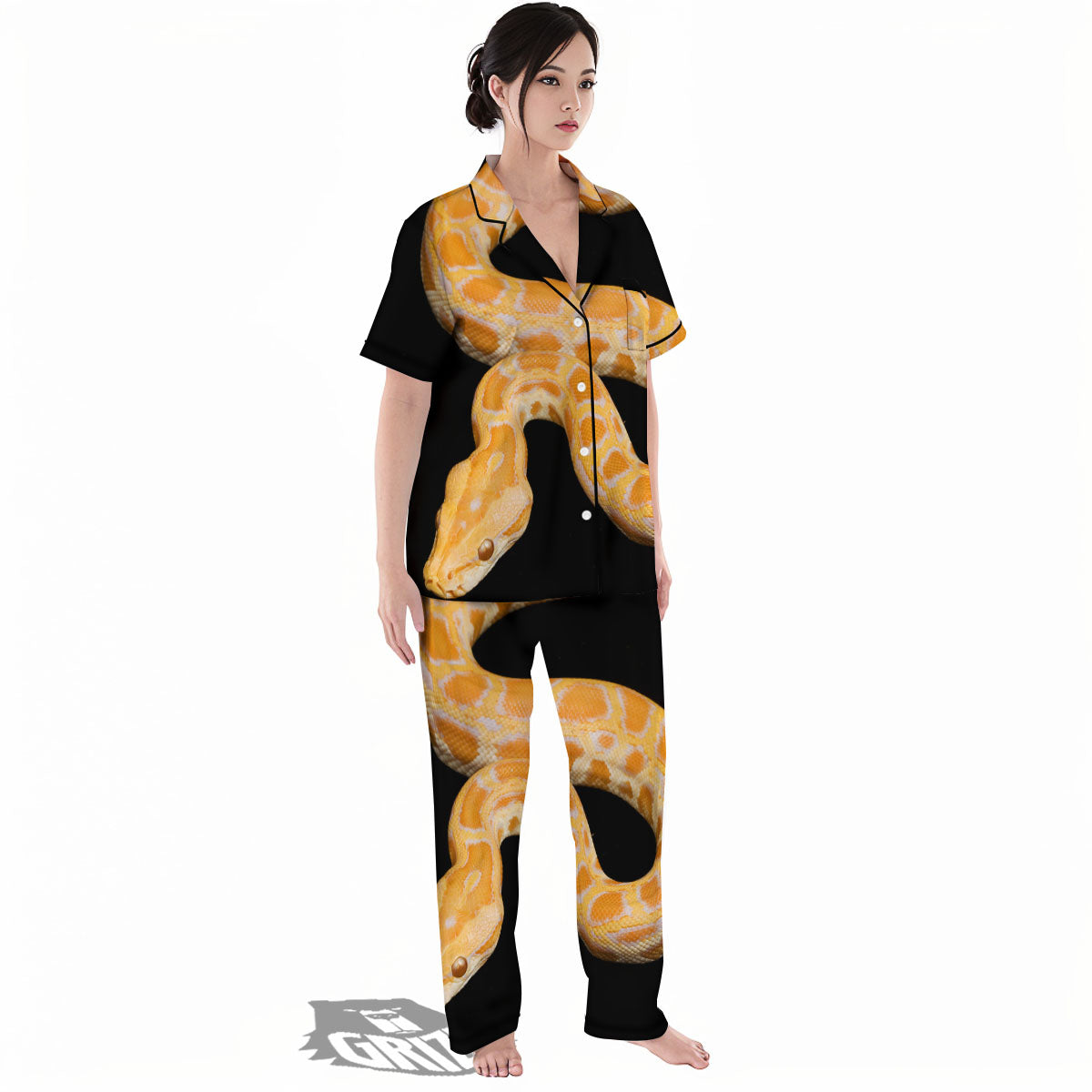 Snake Python Yellow Print Women's Pajamas Set-grizzshop