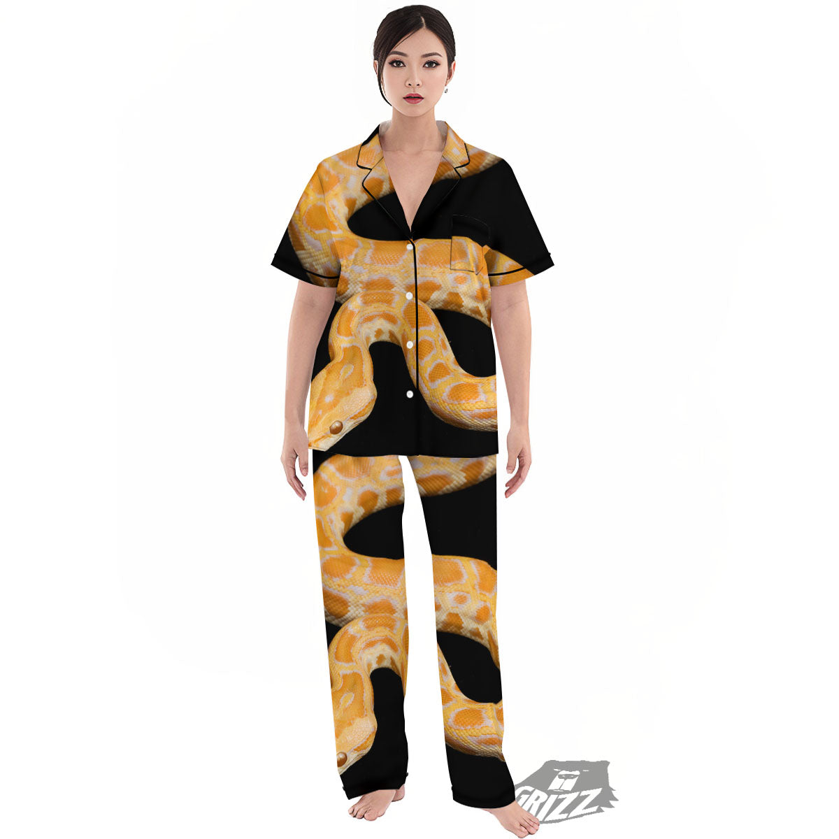 Snake Python Yellow Print Women's Pajamas Set-grizzshop